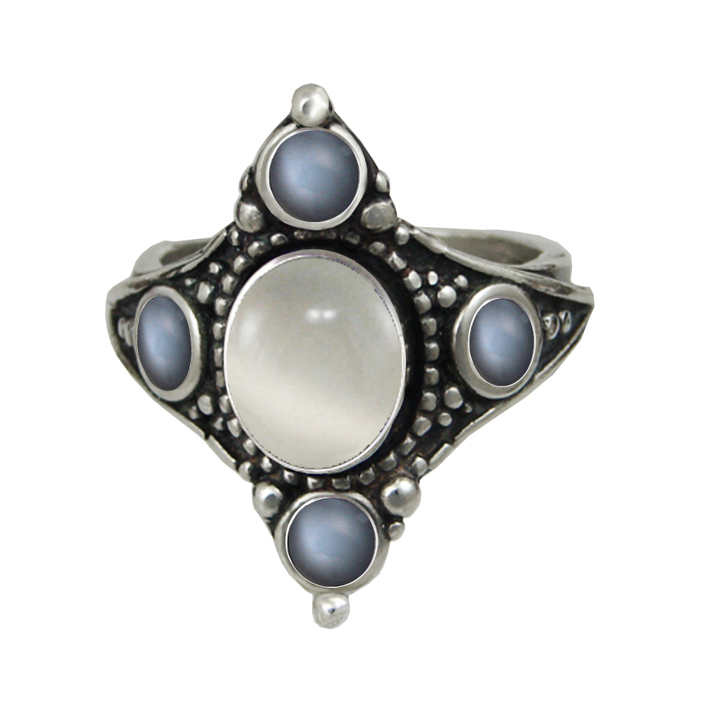 Sterling Silver Renaissance Queen's Ring With White Moonstone Size 12